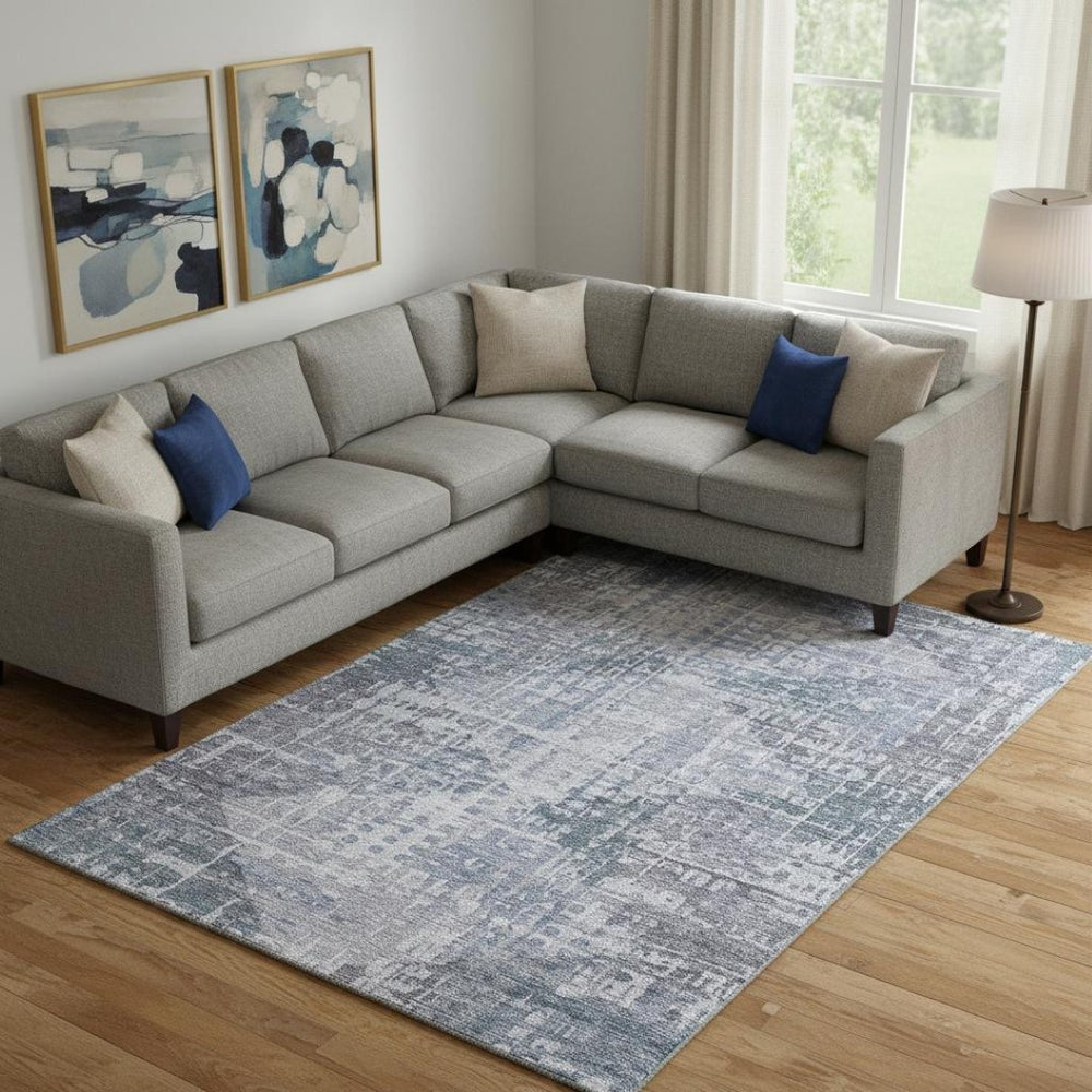 HomeRoots 10' Blue & Purple Geometric Washable Area Rug - UV Protected, Durable, Stylish for Busy Homes! 715003