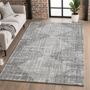 HomeRoots 5' X 8' Gray & Silver Geometric Area Rug – Stylish, Washable, UV-Protected for Modern Homes! 715005
