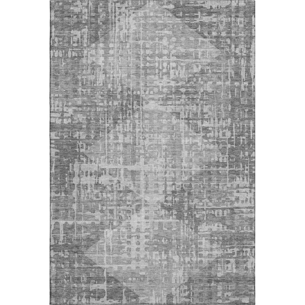 HomeRoots 8' Gray and Silver Geometric Round Rug - Washable, UV Protected, Stylish for High-Traffic Areas 715006