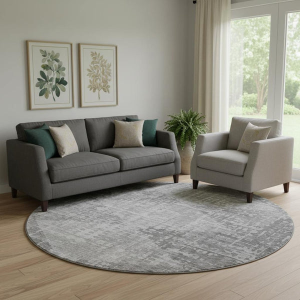 HomeRoots 8' X 10' Gray & Silver Geometric Area Rug - Washable, UV-Protected, Modern Design for Busy Homes 715007