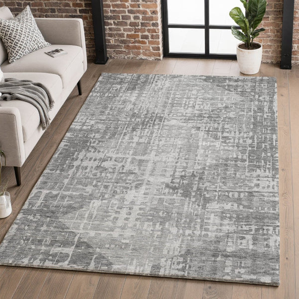 HomeRoots 9' X 12' Gray and Silver Geometric Area Rug – Washable, UV Protected, Durable for High-Traffic Spaces 715008
