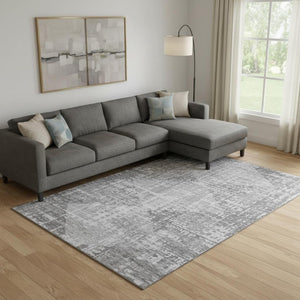 HomeRoots 9' X 12' Gray and Silver Geometric Area Rug – Washable, UV Protected, Durable for High-Traffic Spaces 715008
