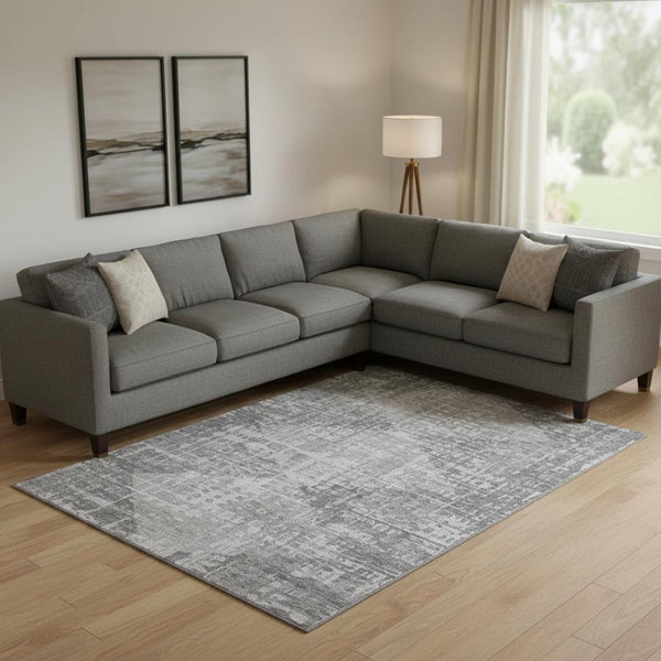 HomeRoots 10' X 14' Gray and Silver Geometric Area Rug - Washable, UV-Protected, Durable for Busy Homes 715009