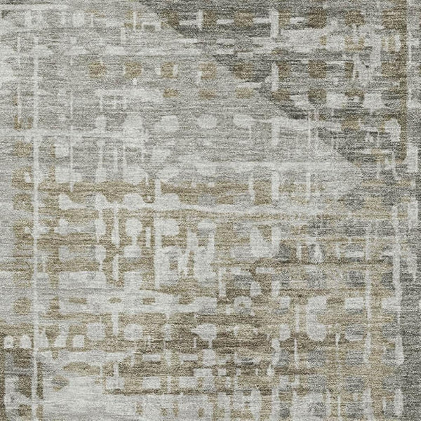 HomeRoots 5' X 8' Modern Pewter and Gray Geometric Washable Area Rug with UV Protection for High-Traffic Spaces 715011