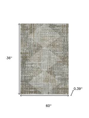 HomeRoots 5' X 8' Modern Pewter and Gray Geometric Washable Area Rug with UV Protection for High-Traffic Spaces 715011