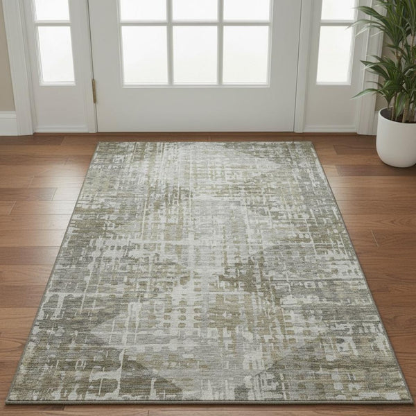 HomeRoots 5' X 8' Modern Pewter and Gray Geometric Washable Area Rug with UV Protection for High-Traffic Spaces 715011