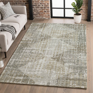 HomeRoots 8' Modern Pewter and Gray Geometric Washable Round Rug with UV Protection for Busy Homes 715012