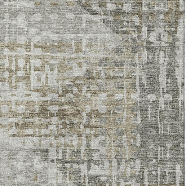HomeRoots 8' Modern Pewter and Gray Geometric Washable Round Rug with UV Protection for Busy Homes 715012