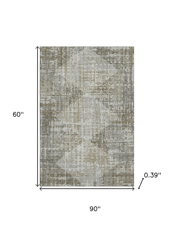 HomeRoots 8' Modern Pewter and Gray Geometric Washable Round Rug with UV Protection for Busy Homes 715012