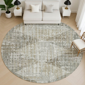 HomeRoots 8' X 10' Stylish Pewter and Gray Geometric Washable Area Rug with UV Protection for Modern Spaces 715013