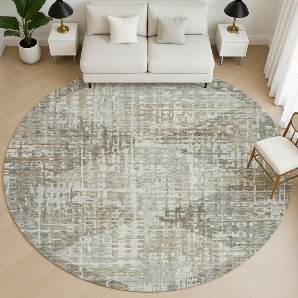 HomeRoots 8' X 10' Stylish Pewter and Gray Geometric Washable Area Rug with UV Protection for Modern Spaces 715013