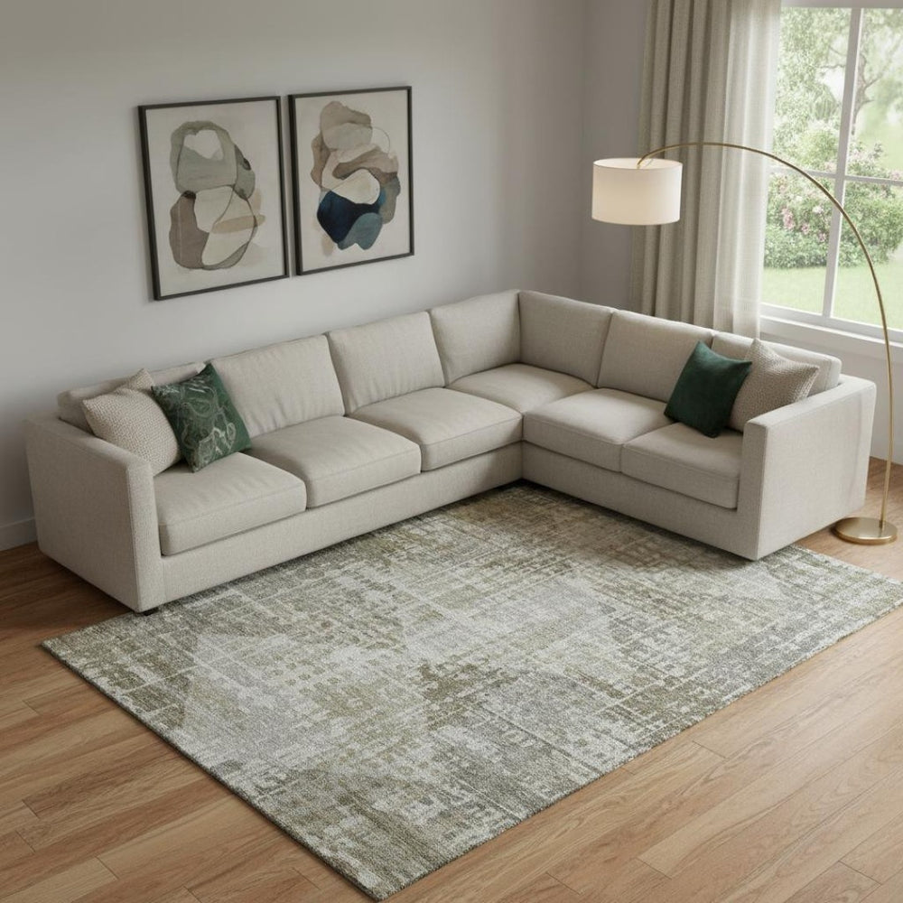 HomeRoots 9' X 12' Geometric Washable Area Rug in Pewter & Gray - UV Resistant, Non-Slip, Perfect for Homes! 715014
