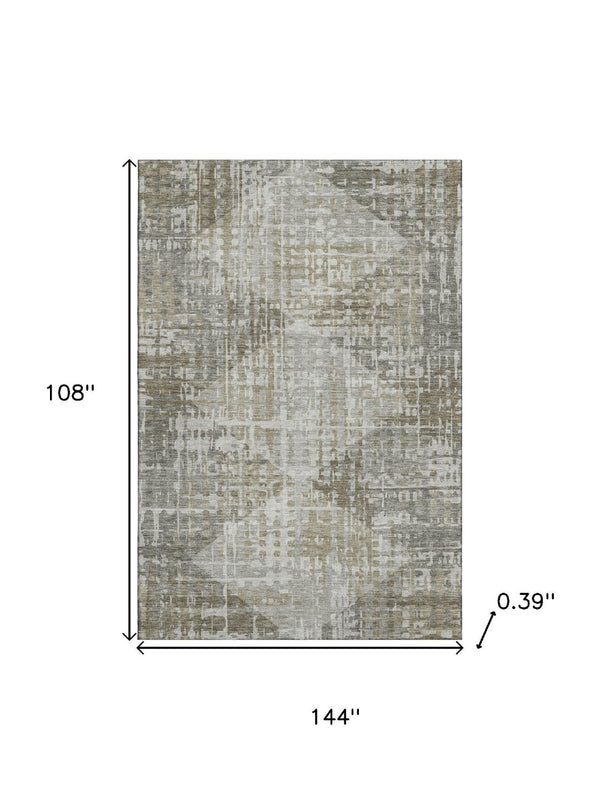 HomeRoots 10' X 14' Pewter & Gray Geometric Area Rug - Washable, UV-Protected, Durable for Busy Homes 715015
