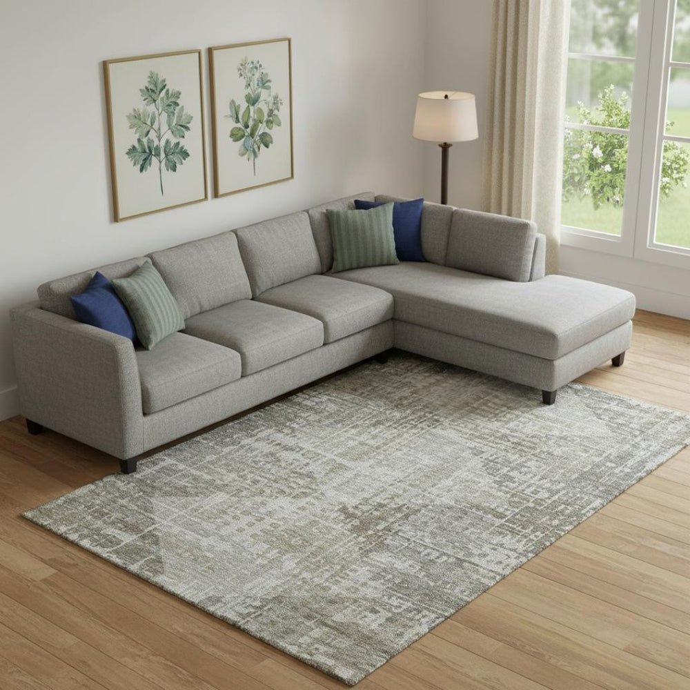 HomeRoots 10' X 14' Pewter & Gray Geometric Area Rug - Washable, UV-Protected, Durable for Busy Homes 715015