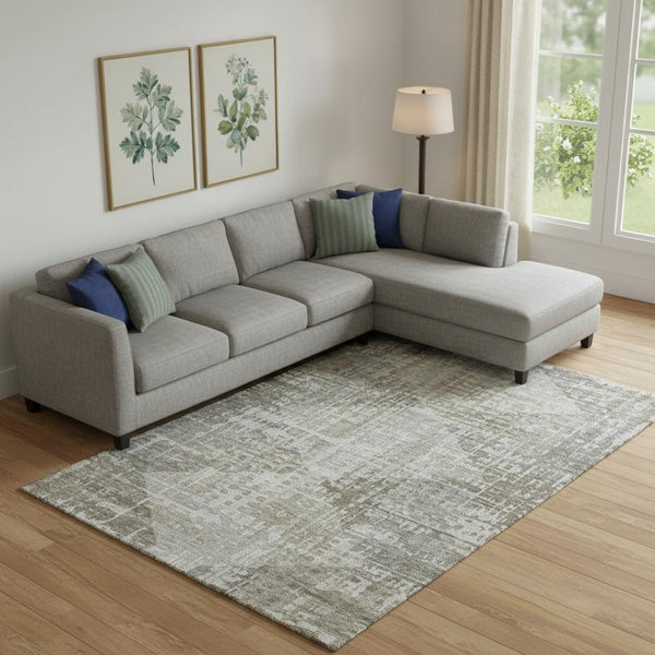 HomeRoots 10' X 14' Pewter & Gray Geometric Area Rug - Washable, UV-Protected, Durable for Busy Homes 715015