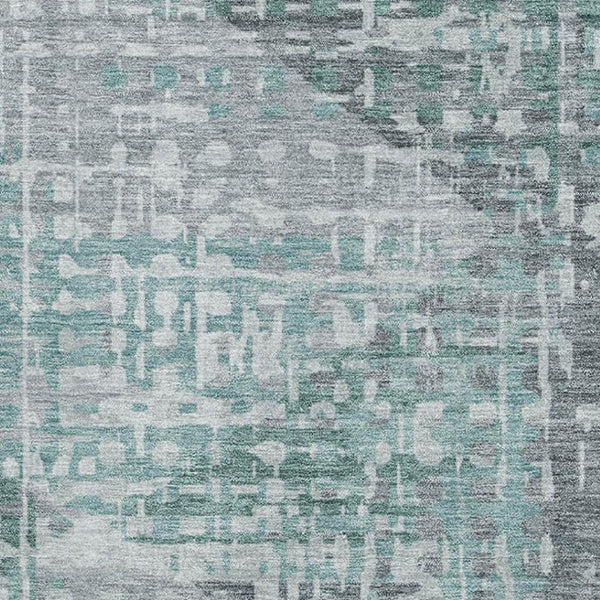 HomeRoots 5' X 8' Teal and Gray Washable Area Rug with UV Protection – Modern Geometric Design for Active Homes 715017