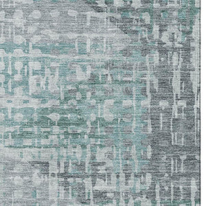 HomeRoots 5' X 8' Teal and Gray Washable Area Rug with UV Protection – Modern Geometric Design for Active Homes 715017