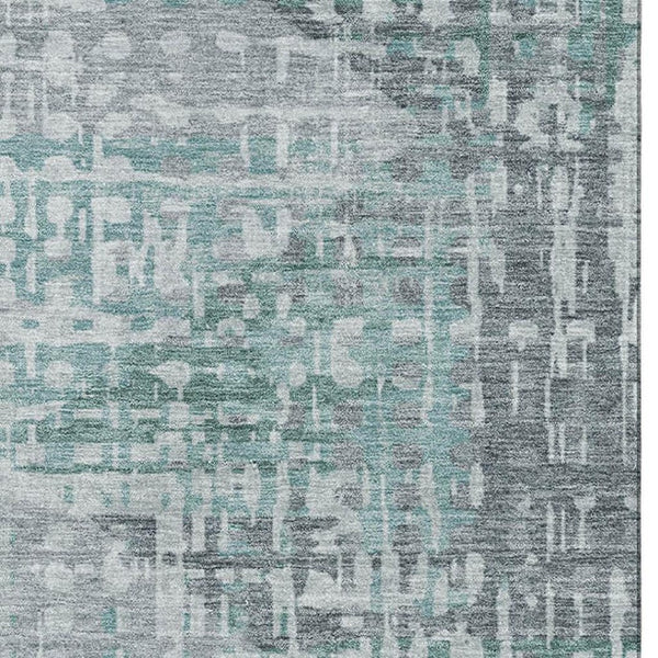 HomeRoots 5' X 8' Teal and Gray Washable Area Rug with UV Protection – Modern Geometric Design for Active Homes 715017