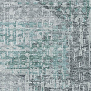 HomeRoots 8' Teal and Gray Geometric Washable Round Rug - Durable, UV-Protected, Modern Design for Any Room 715018