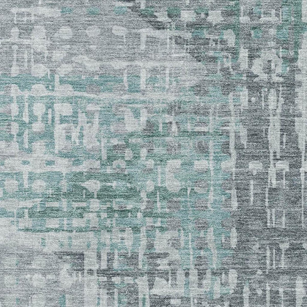 HomeRoots 8' Teal and Gray Geometric Washable Round Rug - Durable, UV-Protected, Modern Design for Any Room 715018