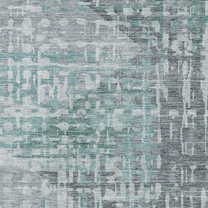 HomeRoots 8' Teal and Gray Geometric Washable Round Rug - Durable, UV-Protected, Modern Design for Any Room 715018