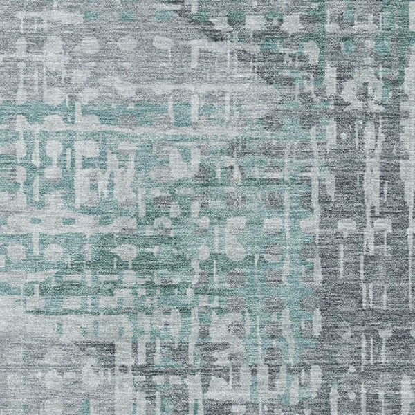 HomeRoots 8' Teal and Gray Geometric Washable Round Rug - Durable, UV-Protected, Modern Design for Any Room 715018
