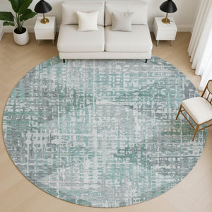 HomeRoots 8' X 10' Teal and Gray Geometric Area Rug – Washable, UV-Protected, Pet-Friendly and Stylish! 715019