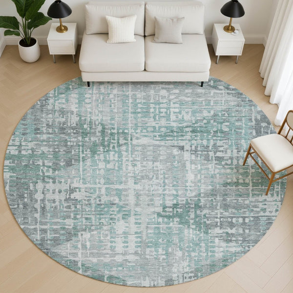 HomeRoots 8' X 10' Teal and Gray Geometric Area Rug – Washable, UV-Protected, Pet-Friendly and Stylish! 715019
