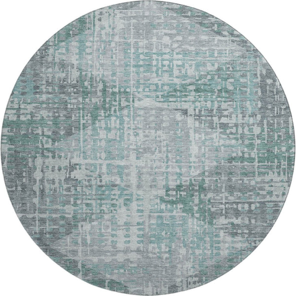 HomeRoots 8' X 10' Teal and Gray Geometric Area Rug – Washable, UV-Protected, Pet-Friendly and Stylish! 715019