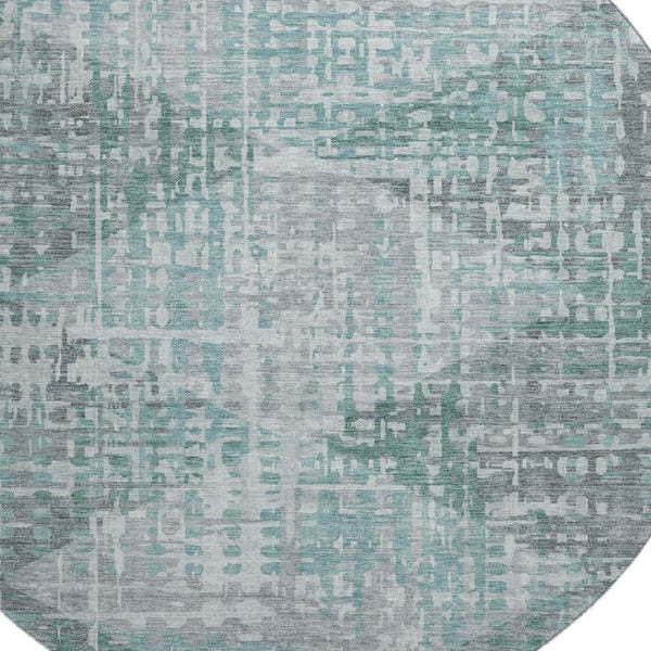 HomeRoots 8' X 10' Teal and Gray Geometric Area Rug – Washable, UV-Protected, Pet-Friendly and Stylish! 715019