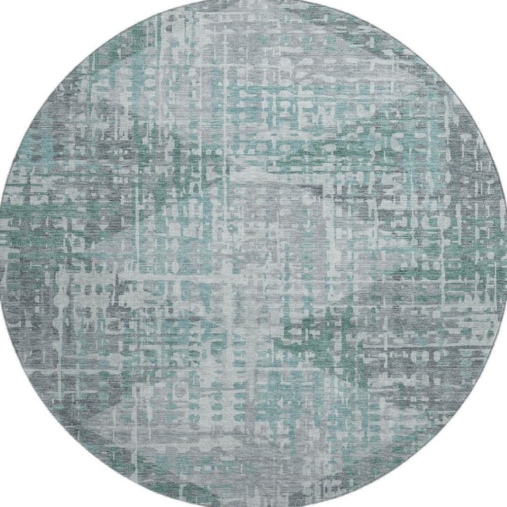 HomeRoots 8' X 10' Teal and Gray Geometric Area Rug – Washable, UV-Protected, Pet-Friendly and Stylish! 715019