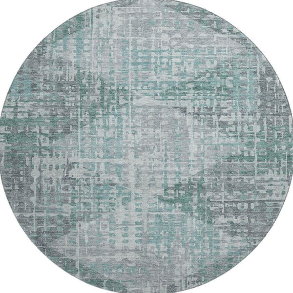 HomeRoots 8' X 10' Teal and Gray Geometric Area Rug – Washable, UV-Protected, Pet-Friendly and Stylish! 715019