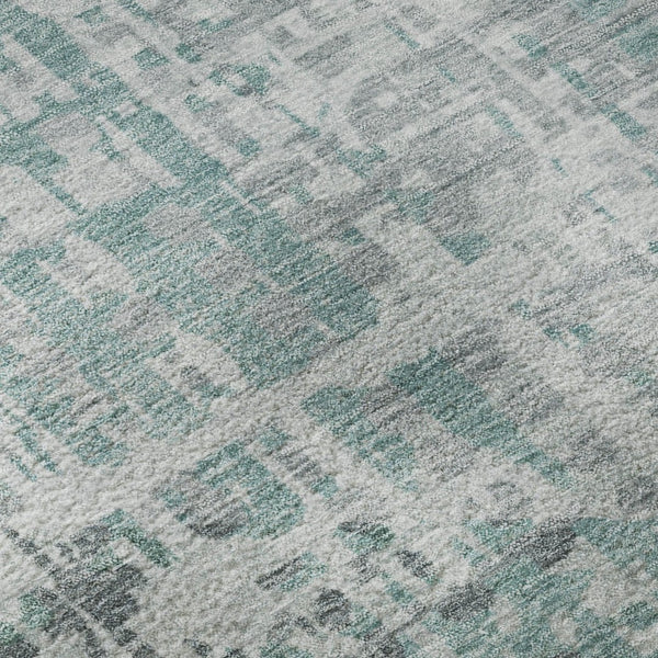 HomeRoots 8' X 10' Teal and Gray Geometric Area Rug – Washable, UV-Protected, Pet-Friendly and Stylish! 715019