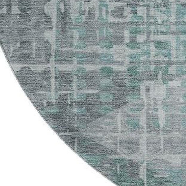 HomeRoots 8' X 10' Teal and Gray Geometric Area Rug – Washable, UV-Protected, Pet-Friendly and Stylish! 715019