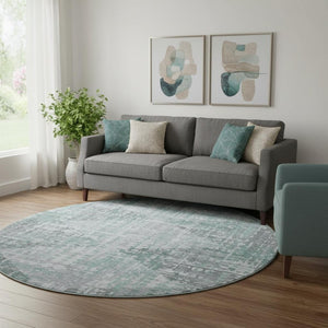 HomeRoots 8' X 10' Teal and Gray Geometric Area Rug – Washable, UV-Protected, Pet-Friendly and Stylish! 715019