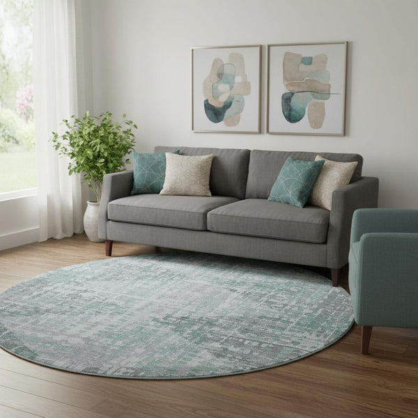 HomeRoots 8' X 10' Teal and Gray Geometric Area Rug – Washable, UV-Protected, Pet-Friendly and Stylish! 715019