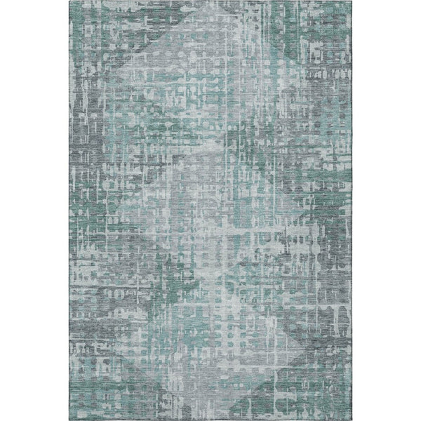 HomeRoots 9' X 12' Teal and Gray Geometric Area Rug - Washable, UV-Protected, Modern Decor for Homes & Patios 715020