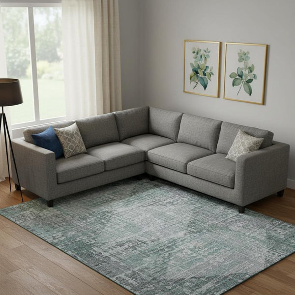 HomeRoots 9' X 12' Teal and Gray Geometric Area Rug - Washable, UV-Protected, Modern Decor for Homes & Patios 715020