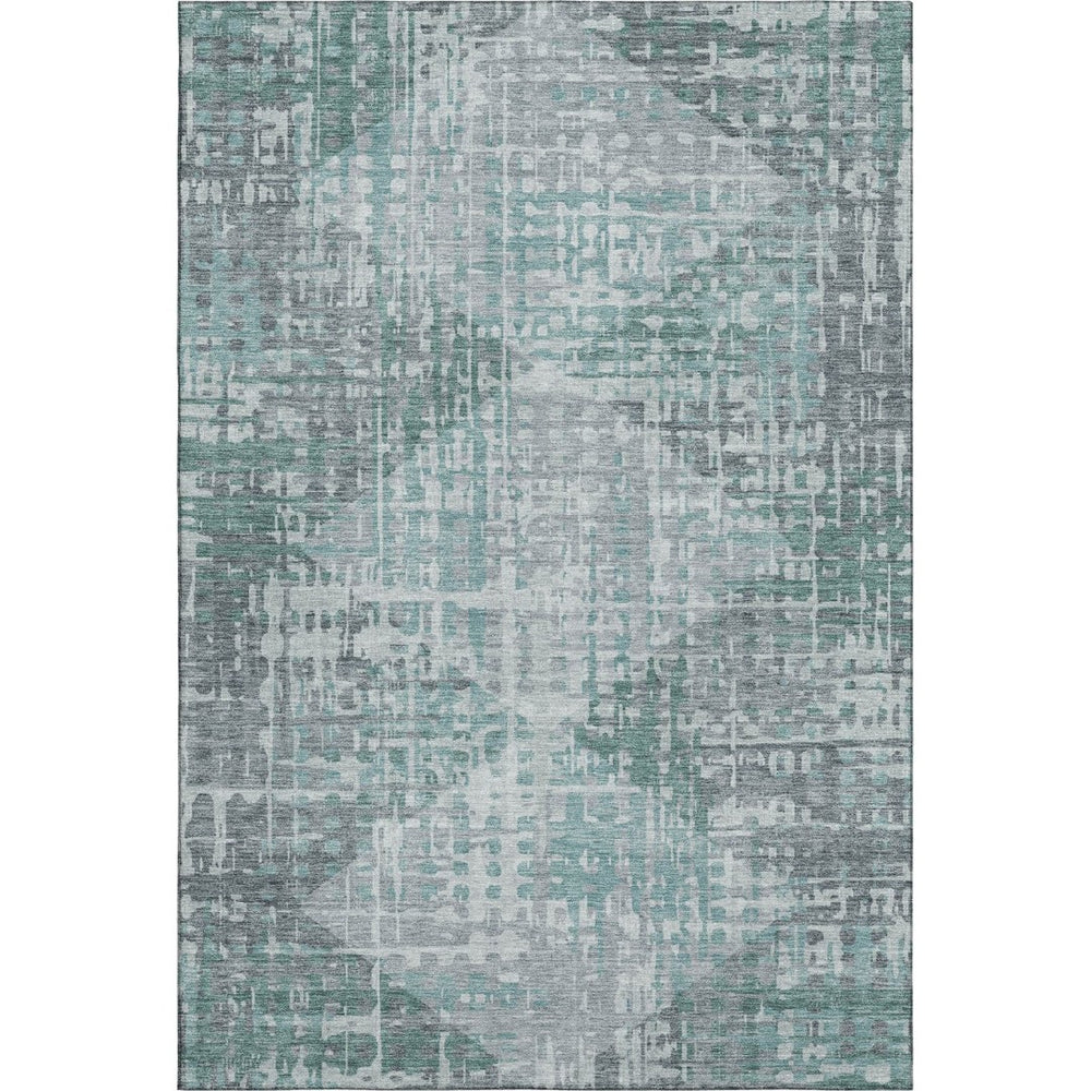 HomeRoots 9' X 12' Teal and Gray Geometric Area Rug - Washable, UV-Protected, Modern Decor for Homes & Patios 715020