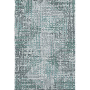 HomeRoots 9' X 12' Teal and Gray Geometric Area Rug - Washable, UV-Protected, Modern Decor for Homes & Patios 715020