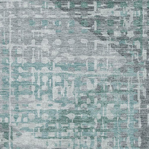HomeRoots 9' X 12' Teal and Gray Geometric Area Rug - Washable, UV-Protected, Modern Decor for Homes & Patios 715020