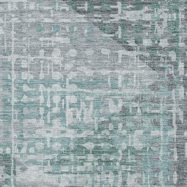 HomeRoots 9' X 12' Teal and Gray Geometric Area Rug - Washable, UV-Protected, Modern Decor for Homes & Patios 715020