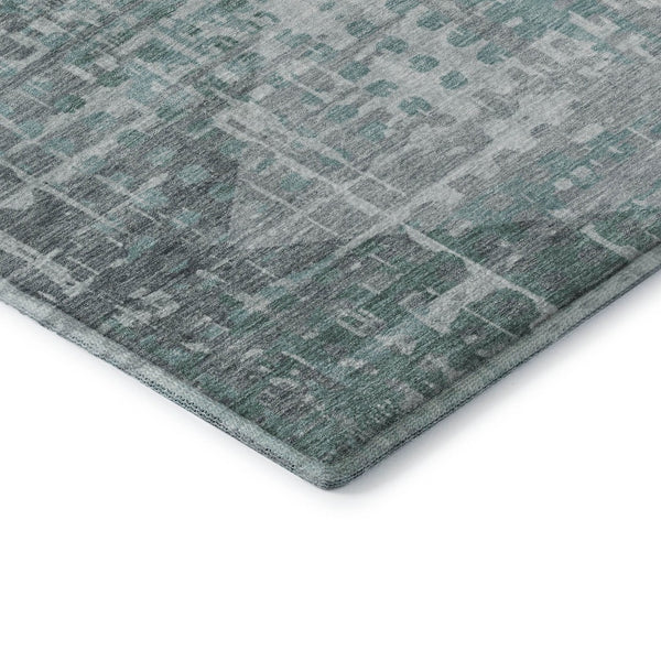 HomeRoots 9' X 12' Teal and Gray Geometric Area Rug - Washable, UV-Protected, Modern Decor for Homes & Patios 715020