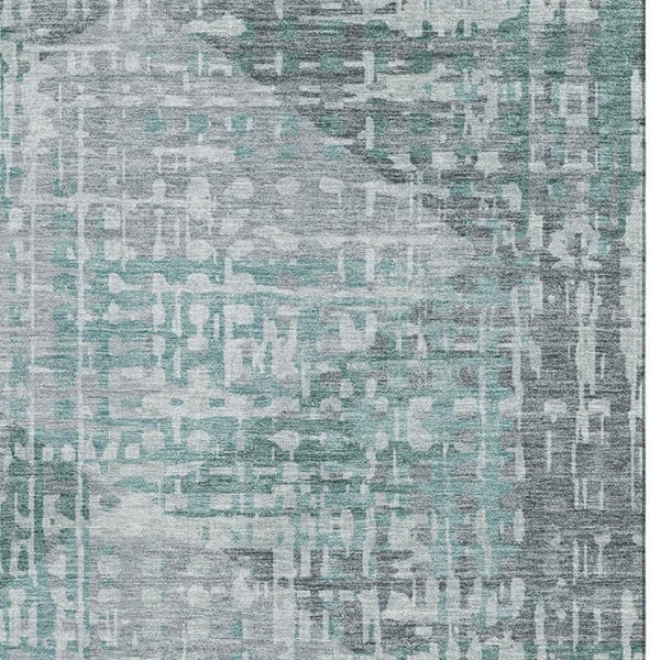 HomeRoots 10' X 14' Teal and Gray Geometric Area Rug - Washable, UV-Protected, Stain-Resistant for Modern Homes 715021