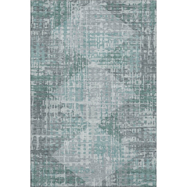 HomeRoots 10' X 14' Teal and Gray Geometric Area Rug - Washable, UV-Protected, Stain-Resistant for Modern Homes 715021