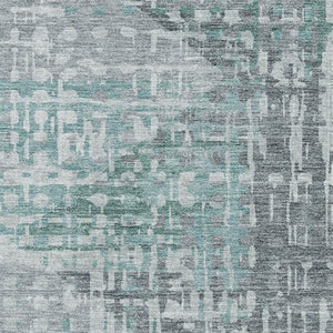 HomeRoots 10' X 14' Teal and Gray Geometric Area Rug - Washable, UV-Protected, Stain-Resistant for Modern Homes 715021