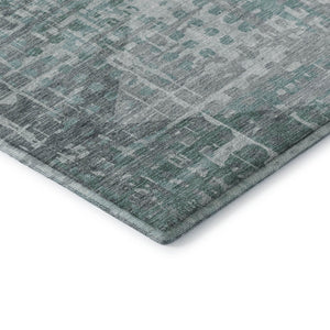 HomeRoots 10' X 14' Teal and Gray Geometric Area Rug - Washable, UV-Protected, Stain-Resistant for Modern Homes 715021