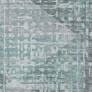 HomeRoots 10' X 14' Teal and Gray Geometric Area Rug - Washable, UV-Protected, Stain-Resistant for Modern Homes 715021