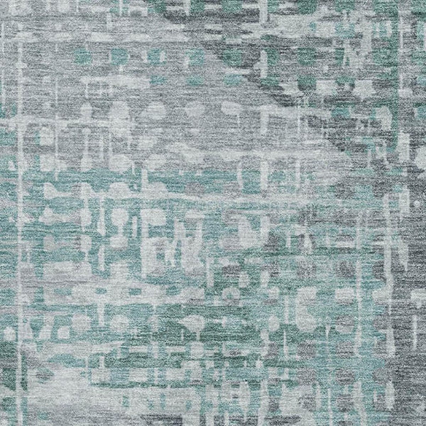 HomeRoots 10' X 14' Teal and Gray Geometric Area Rug - Washable, UV-Protected, Stain-Resistant for Modern Homes 715021