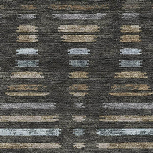 HomeRoots 5' X 8' Striped Coffee and Gray Washable Area Rug with UV Protection for Modern Living Spaces 715023